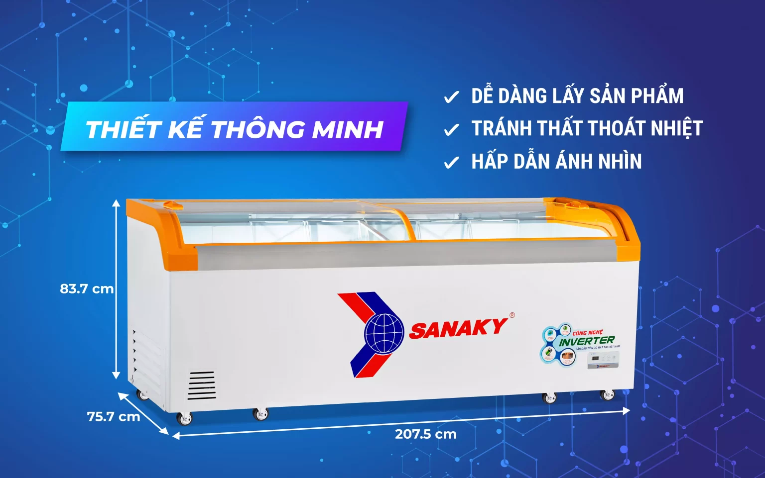 Tủ Đông Trưng Bày Sanaky Inverter VH-1099K3A 750 lít